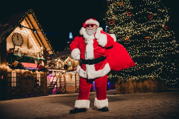 Full Length Photo Big Santa Saint Nicholas Hold Carry Presents — Stock Photo, Image