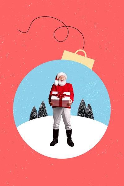 Вертикальная Картина Коллажа Возбужденный Санта Клаус Провести Кучу Стека Giftbox — стоковое фото