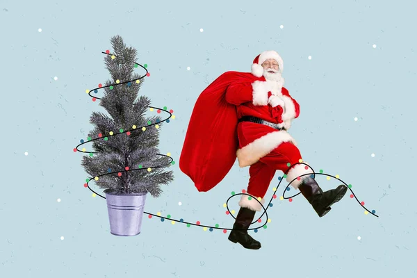 Kreatywne Zdjęcie Kolaż Grafika Plakat Pocztówka Śmieszne Funky Santa Claus — Zdjęcie stockowe
