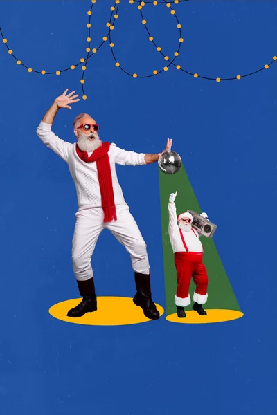 科拉奇3D形象的弹出复古漫画滑稽笑容满面的老头有有趣的圣诞爷爷孤立的绘画背景 — 图库照片