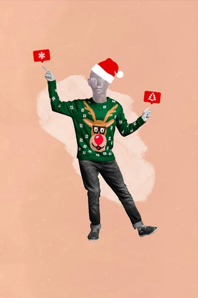 Kollázs Grafika Kép Funky Vicces Karácsony Próbababa Bemutató Noel Ruhák — Stock Fotó