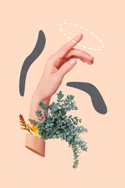 Kreativ Foto Collage Konstverk Vykort Affisch Magasin Banner Flicka Arm — Stockfoto