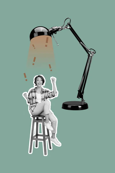 Творческий Фото Коллаж Художественные Открытки Плакат Смешной Девушки Радоваться Закончил — стоковое фото