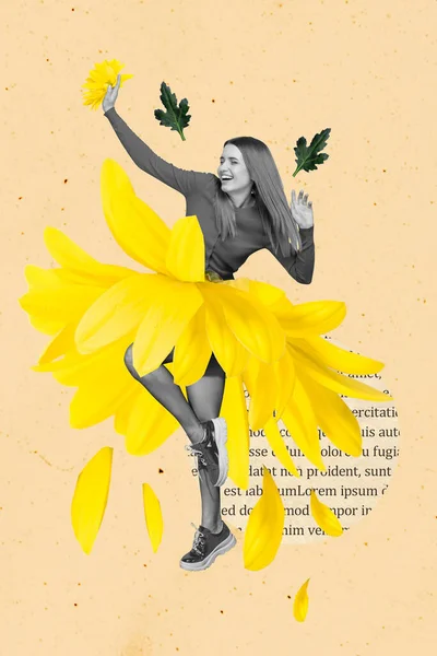 Verticale Creatieve Foto Collage Illustratie Van Gelukkig Vrolijk Leuk Meisje — Stockfoto