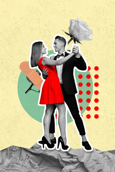 Kreativ Foto Collage Konstverk Vykort Affisch Två Unga Människor Dansar — Stockfoto