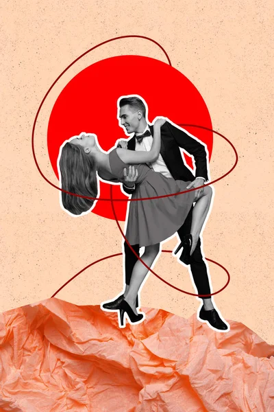 Creative Photo Collage Artwork Poster Sweet Beautiful Couple Dance Together — стоковое фото