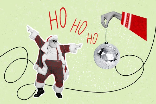 Креативный Фотоколлаж Иллюстрации Позитивного Танца Санта Кларнета Весело Провести Дискотеку — стоковое фото
