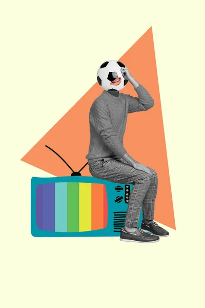 Kreative Collage Kunstwerk Postkarte Poster Skizze Von Fußballfan Fernsehen Kein — Stockfoto