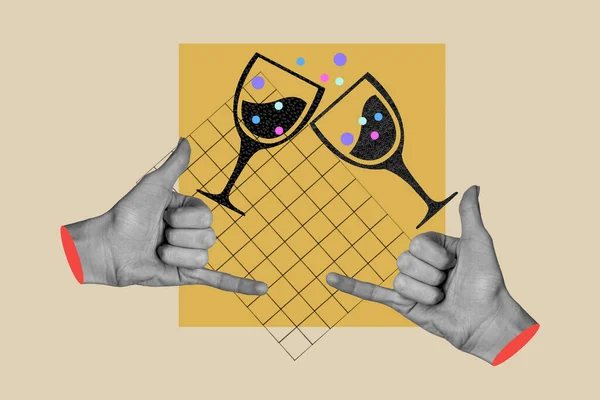 Креативний Колаж Ілюстрації Листівки Плакат Ескіз Двох Ручних Друзів Отримати — стокове фото