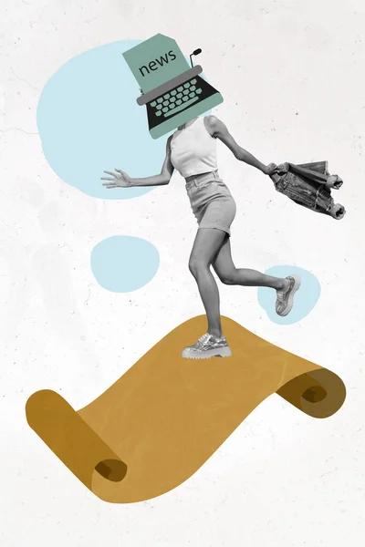 Κάθετη Αφίσα Κολάζ Της Γραφομηχανής Αντί Κεφάλι Τρέχει Μαύρο Και — Φωτογραφία Αρχείου