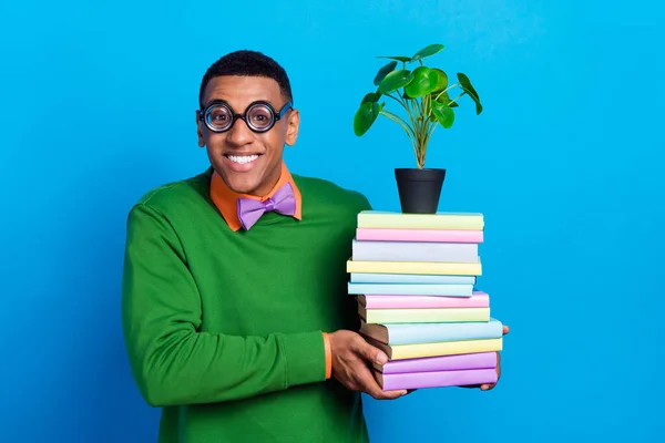Photo Young Silly Guy Wear Funny Green Jumper New Stupid — Stock Photo, Image