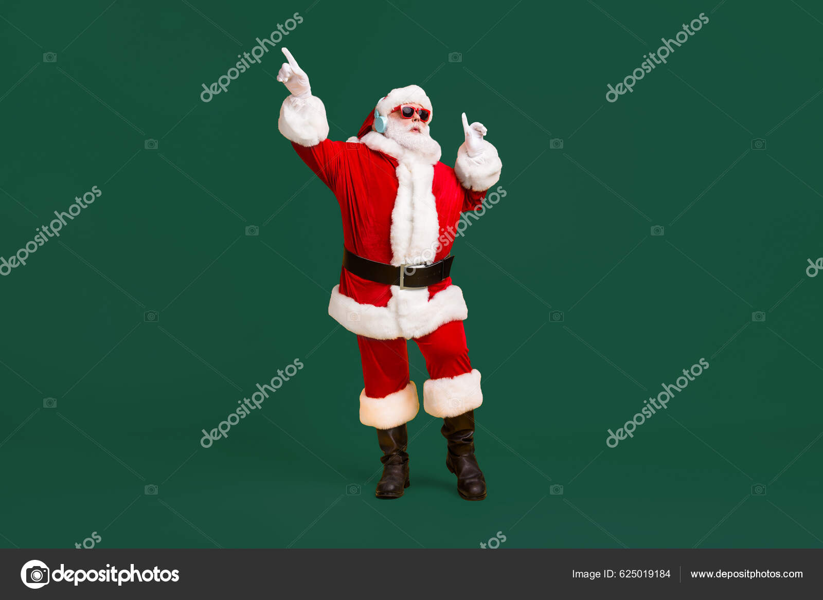 Full Size Photo Crazy Santa Claus White Beard Listen Headset