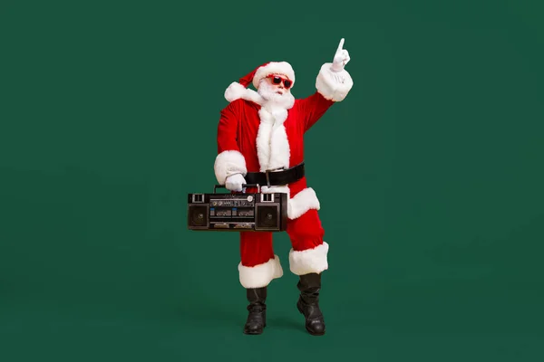 Voller Länge Foto Von Fetten Funky Weihnachtsmann Mit Weißem Bart — Stockfoto