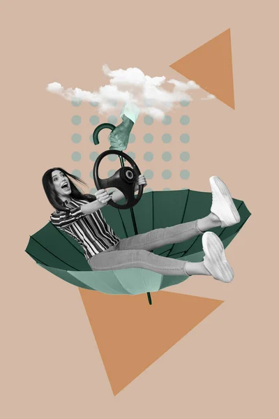 Verticale Poster Collage Van Hand Houden Dame Pararsol Zwart Wit — Stockfoto