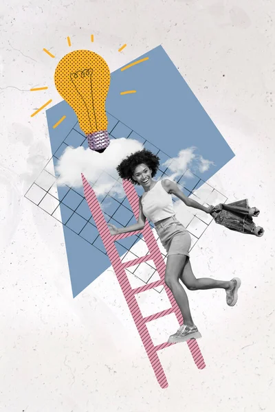 Collage Tendencia Creativa Señora Milenaria Elevación Carrera Escalera Quiere Llegar — Foto de Stock