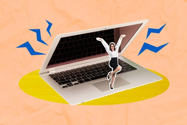 Colagem Foto Cartaz Promoção Nova Maçã Macbook Oferecer Melhor Laptop — Fotografia de Stock