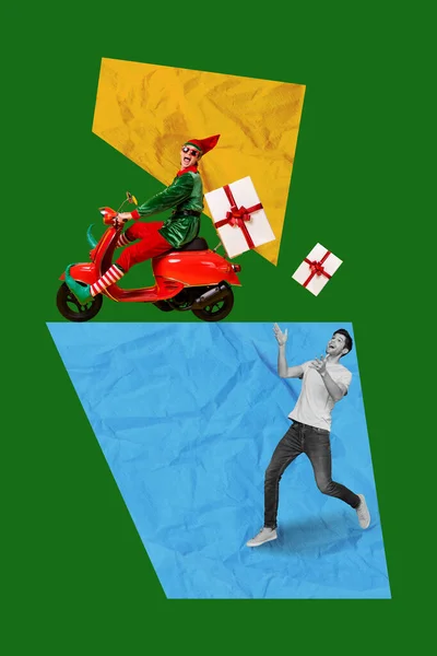 Exklusive Magazin Bild Skizze Collage Bild Von Funky Aufgeregt Weihnachtsmann — Stockfoto