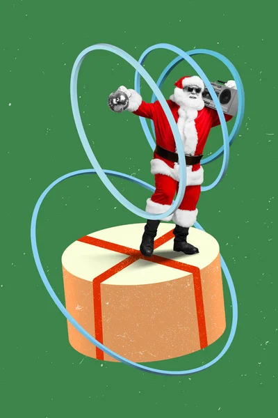 Kreatywny Abstrakcyjny Szablon Grafika Kolaż Obraz Fajny Funky Santa Claus — Zdjęcie stockowe