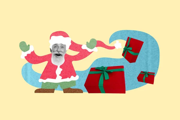 Criativa Modelo Abstrato Gráficos Colagem Imagem Funky Animado Santa Claus — Fotografia de Stock