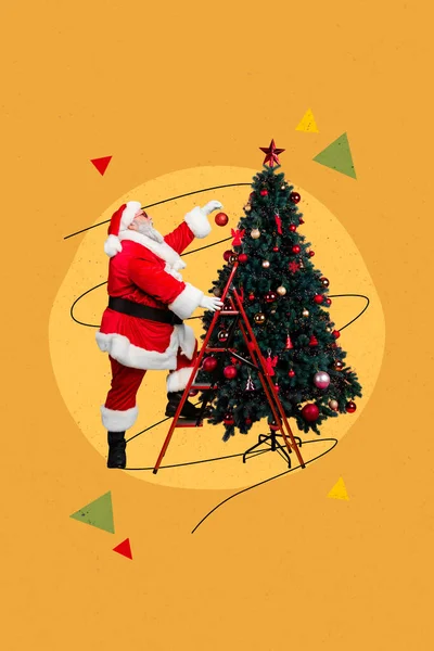 Фото Эскиз Графики Коллаж Рисунок Счастливый Улыбающийся Санта Клаус Украшая — стоковое фото