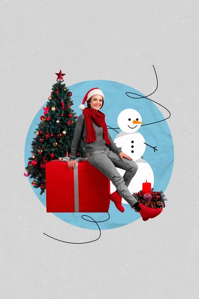 Artwork magazine collage picture of smiling santa assistant enjoying x-mas time isolated drawing background.