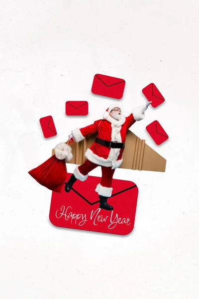 Exclusive 스케치웃는 산타가 Xmas 축하의 메시지를 전달하는 콜라주 — 스톡 사진