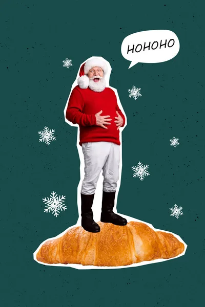 Exclusivo Cuadro Revista Dibujo Collage Imagen Sonriente Navidad Abuelo Comer — Foto de Stock