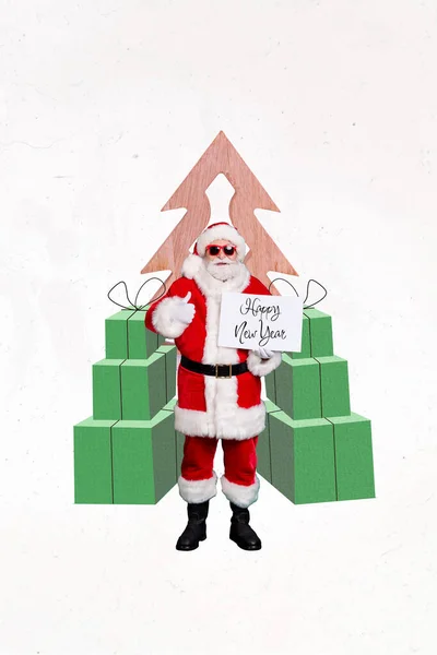 Retro Abstraktní Tvůrčí Umělecké Šablony Koláž Cool Santa Blahopřání Vánoční — Stock fotografie