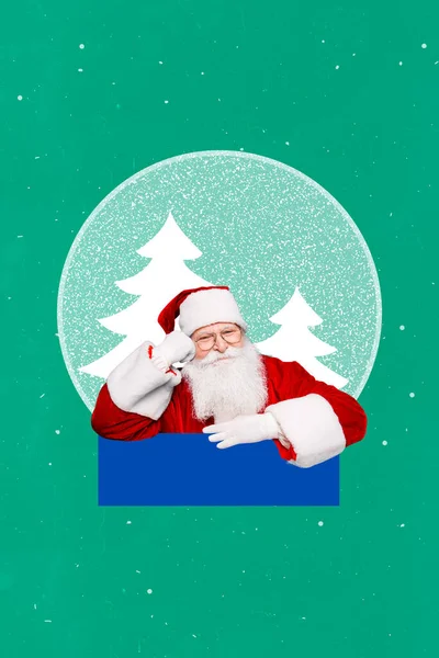 Vertikale Collage Bild Von Gealterten Weihnachtsmann Souvenir Schneekugel Isoliert Auf — Stockfoto
