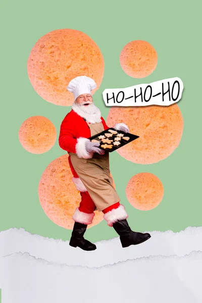 排他的な雑誌の画像スケッチコラージュ面白いクールな祖父ベーキングクリスマススナック孤立した絵画の背景のイメージ — ストック写真
