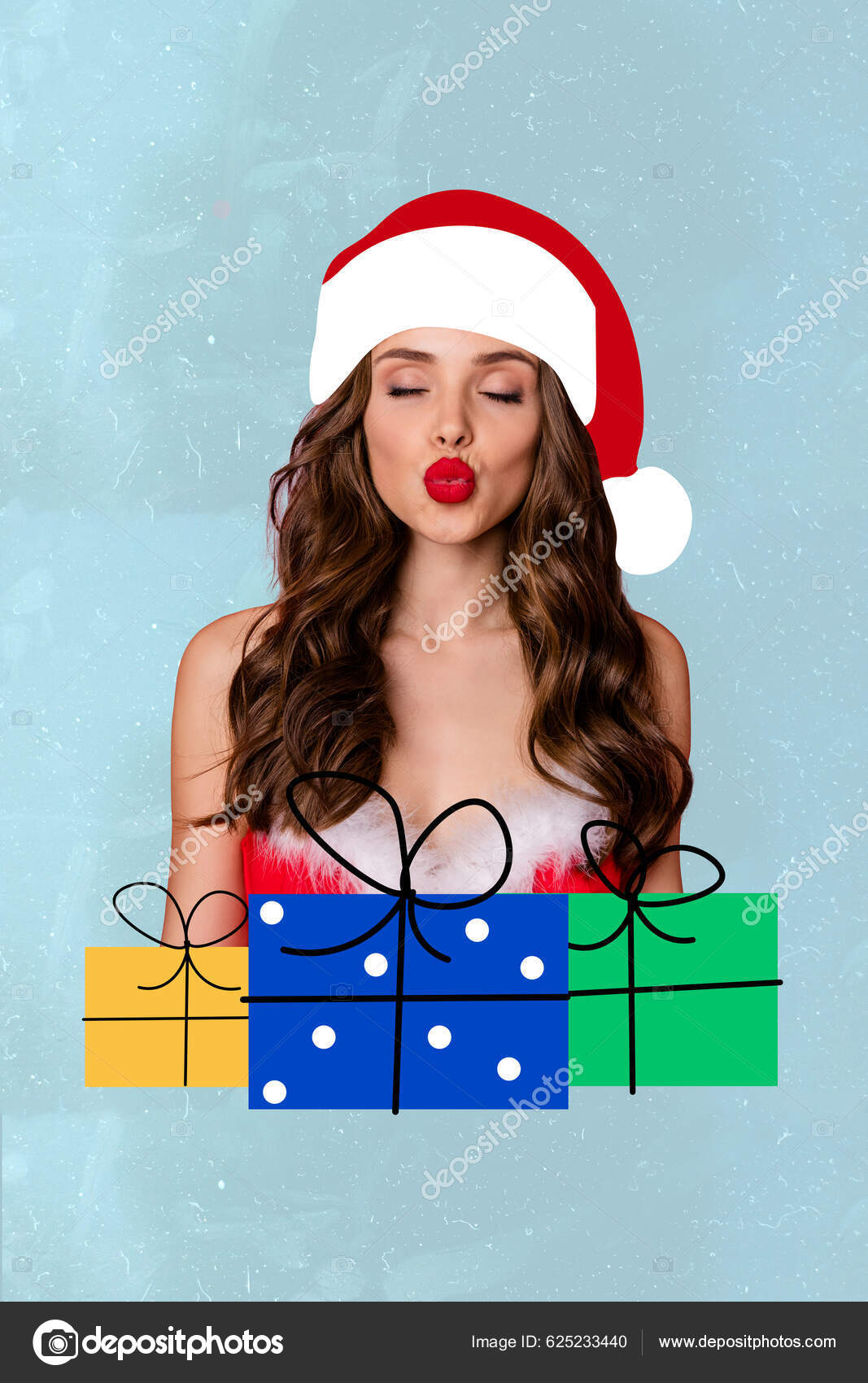 Вертикальный Коллаж Картина Довольно Красивая Девушка Закрытые.