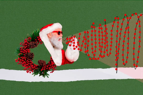 Retro Abstrakte Kreative Kunstwerk Vorlage Collage Von Funky Weihnachtsmann Erzählen — Stockfoto
