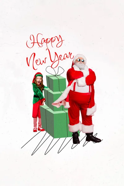 Konstverk Magasin Collage Bild Upphetsad Liten Barn Gåvor Mas Santa — Stockfoto