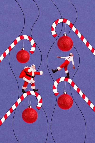 Creativo Retrò Rivista Collage Immagine Funky Sorridente Funky Natale Due — Foto Stock