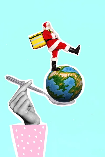 Immagine Collage Rivista Arte Braccio Mangiare Cucchiaio Mas Santa Walking — Foto Stock