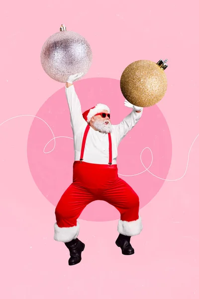 Collage Kunstwerk Grafiken Bild Von Lächelnden Funky Weihnachtsmann Tanzen Steigenden — Stockfoto