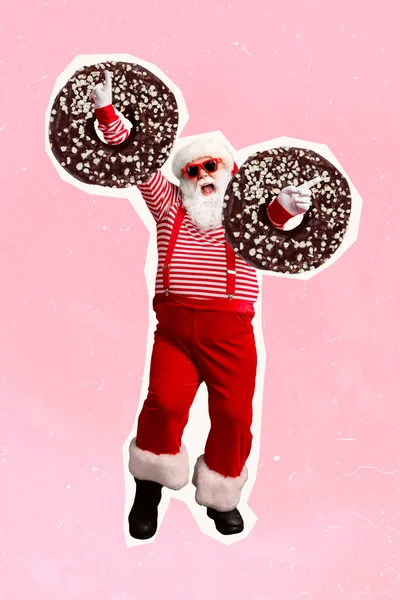 Kreative Abstrakte Vorlage Grafiken Collage Bild Von Funky Weihnachtsmann Hält — Stockfoto