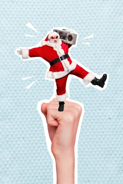 Foto Skizze Grafiken Collage Kunstwerk Bild Von Cool Lächelnd Weihnachtsmann — Stockfoto