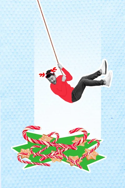 Collage Foto Postal Hombre Desgaste Rojo Suéter Dibujo Celebrar Las —  Fotos de Stock