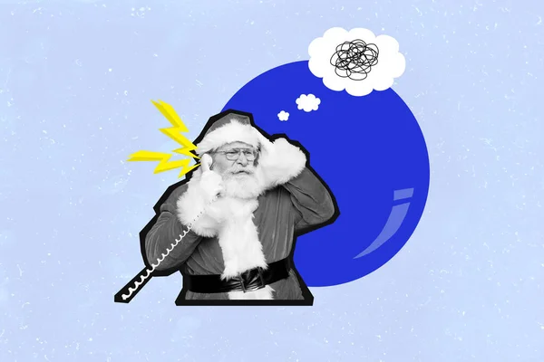 Collage Créatif Image Noir Blanc Couleurs Vieilli Père Noël Parler — Photo
