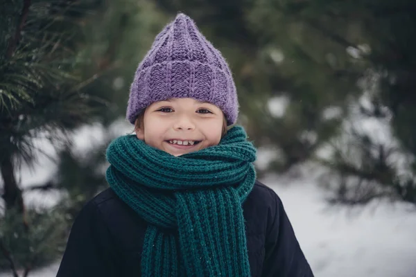 Foto Veselé Půvabné Malé Dítě Oblečené Kabát Usmívá Těší Sněhové — Stock fotografie