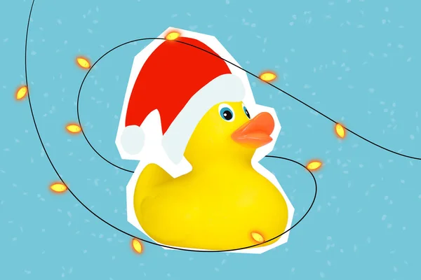 Colagem Foto Brochura Grande Amarelo Santa Claus Pato Desgaste Chapéu — Fotografia de Stock
