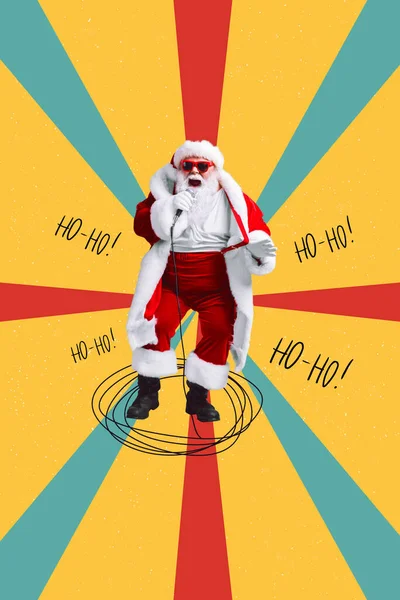Рождественская Открытка Коллаж Смешной Фанки Санта Клаус Новый Год Знаменитости — стоковое фото