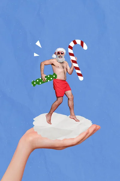 Kreativ Foto Collage Kunstwerk Postkarte Posterbild Von Funky Weihnachtsmann Auf — Stockfoto