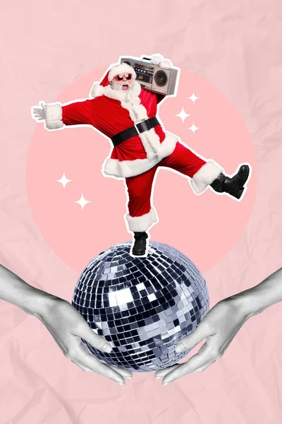 Χριστουγεννιάτικη Πρόσκληση Κολάζ Από Funky Santa Claus Χορό Ροκ Ντίσκο — Φωτογραφία Αρχείου