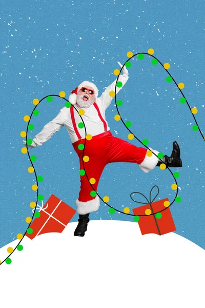 Christmas Brochure Collage Crazy Santa Claus Dancing Season New Year — Stock Photo, Image