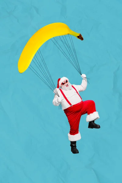 Colagem Foto Idade Sênior Papai Noel Avô Usar Suspensórios Vermelhos — Fotografia de Stock