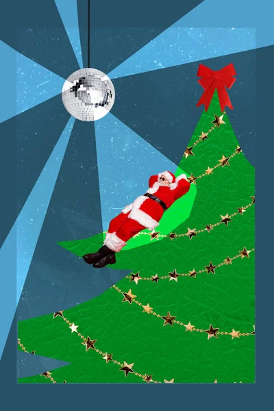 Вертикальная Картина Коллажа Мирного Фанки Мини Санта Клаус Вздремнуть Окрашенные — стоковое фото