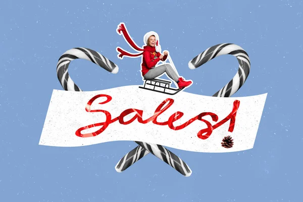 Weihnachten Kreative Collage Von Lustigen Frau Schnee Jungfernfahrt Riesige Broschüre — Stockfoto