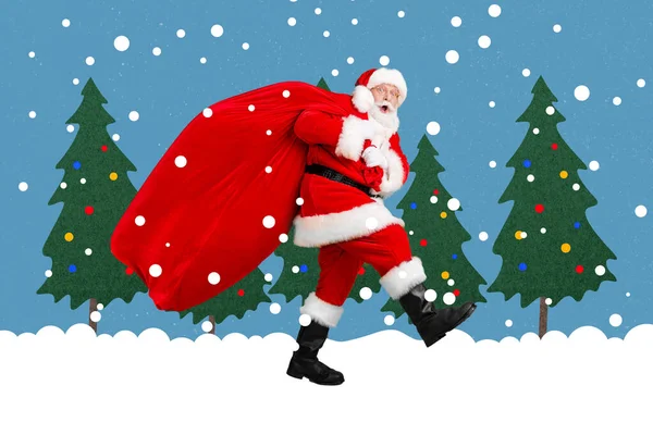 Colagem Folheto Ano Novo Papai Noel Viajar Lapland Levar Desejo — Fotografia de Stock